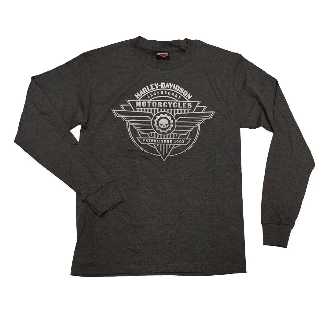 HD Flying Willie Adt L/S T Charcoal Heather, Dealer paita