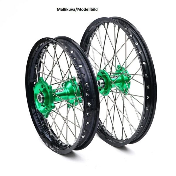 REX WHEELS 19-2,15 KX250/KXF450 03-.. MUSTA VANNE/VIHREÄ NAPA 25MM