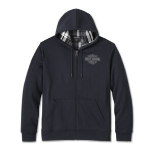 HD Men's Bar&Shield plaid lined zip-up hoodie