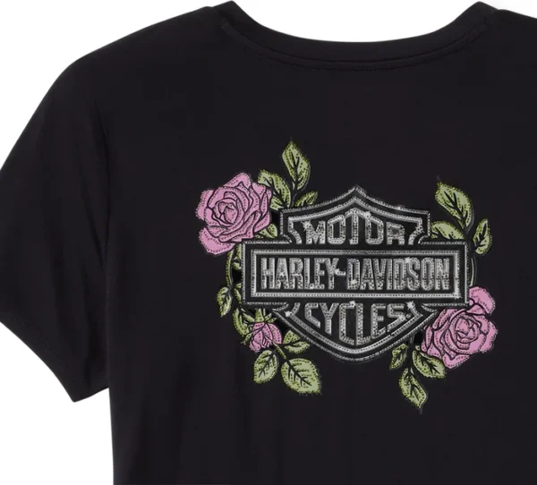 HD Women's Rose & Thorn Bling V Neck Tee - Image 3