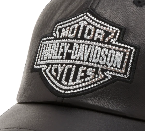 HD Bling Bar & Shield Leather Trucker Cap - Image 3