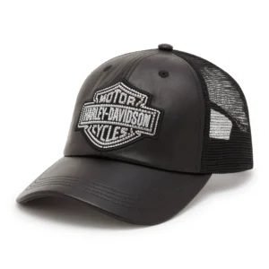 HD Bling Bar & Shield Leather Trucker Cap
