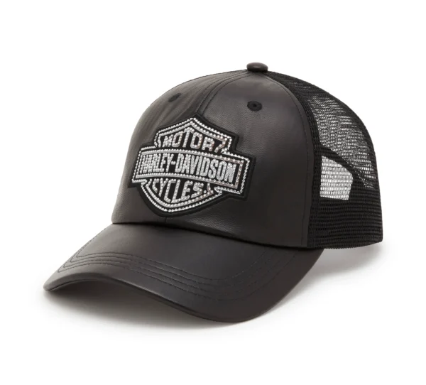 HD Bling Bar & Shield Leather Trucker Cap