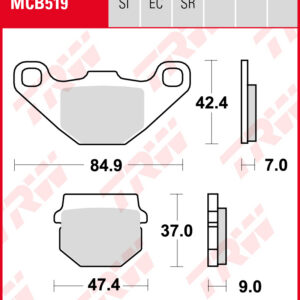 TRW Sinterijarrupalat Offroad eteen/taakse Adly (Her Chee) ATV 150 Crossover Code TW 2005-2009 ym. (MCB519SI)