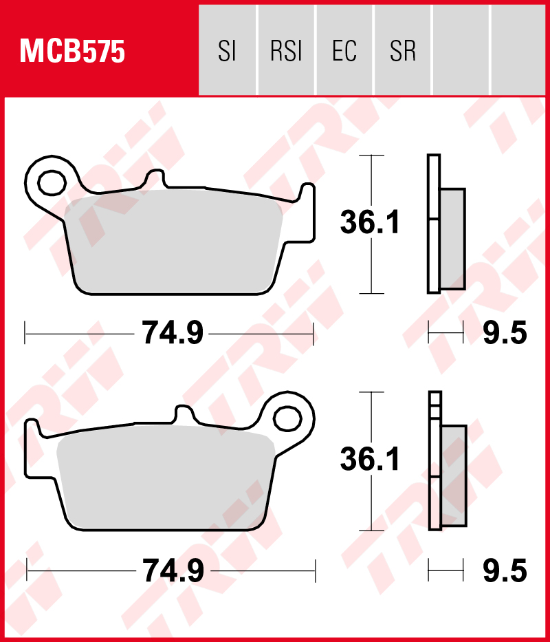 TRW Sinterijarrupalat skootteriin eteen/taakse Honda SRX 50 Shadow 1998-ym. (MCB575SR) - Image 2